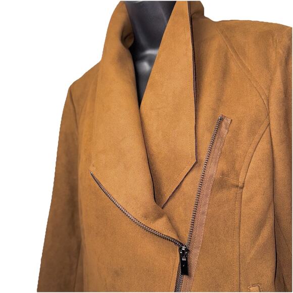 Kut from Kloth Evereve Medium Mocha Brown Asymmetrical Faux Suede Moto Jacket - Picture 3 of 9